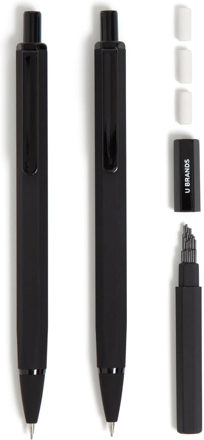 U Brands Cambria Mechanical Pencils, Set of 2, Blush Pink, Soft Touch, Medium (0.7 mm) Point, Lead and Eraser Refills