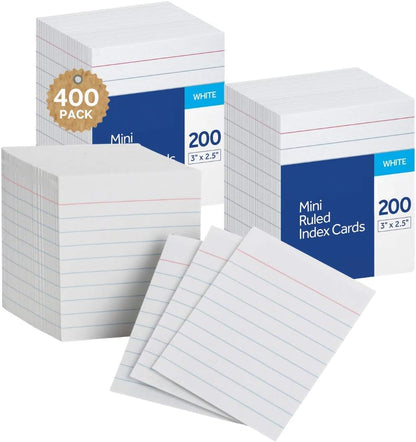 1InTheOffice Ruled Mini Index Cards 3 x 2.5, White Small Index Cards 2x3, 400/Pack