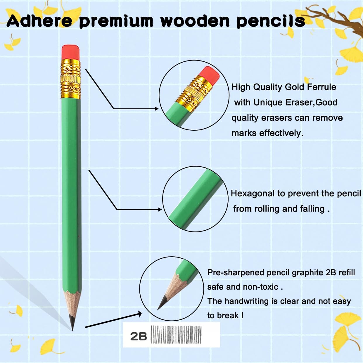 Adhere 25pcs Golf Pencils with Eraser Pre sharpened Hexagon half Wooden Pencils Graphite 2B for Golf Event Scoring,Classroom,Wedding,Company Meetings,Pew, Pocket (Nature)