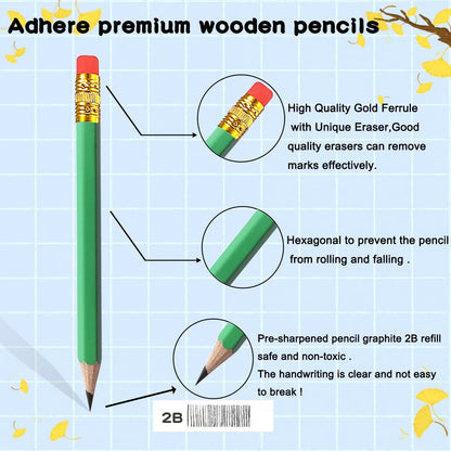 Adhere 25pcs Golf Pencils with Eraser Pre sharpened Hexagon half Wooden Pencils Graphite 2B for Golf Event Scoring,Classroom,Wedding,Company Meetings,Pew, Pocket (Nature)
