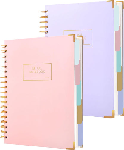 Hardcover Spiral Notebook with Tabs 8"x10" Large Spiral Lined Journals for Women with Dividers 240 Pages College Ruled Composition Notebook 5 Subject Notebook for Work, Back to School, Gifts, Purple