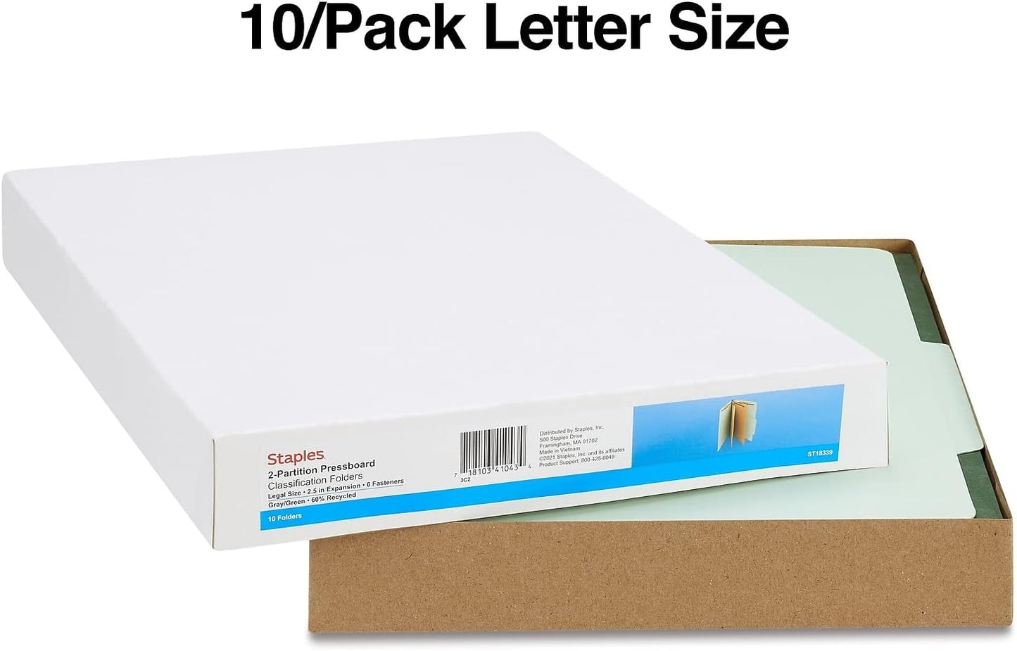 Staples Pressboard Classification Folder, Legal Size, 2 Dividers, 2.5″ Expansion, Light Gray/Green, Durable Construction, 20/Carton