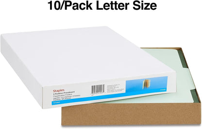 Staples Pressboard Classification Folder, Legal Size, 2 Dividers, 2.5″ Expansion, Light Gray/Green, Durable Construction, 20/Carton