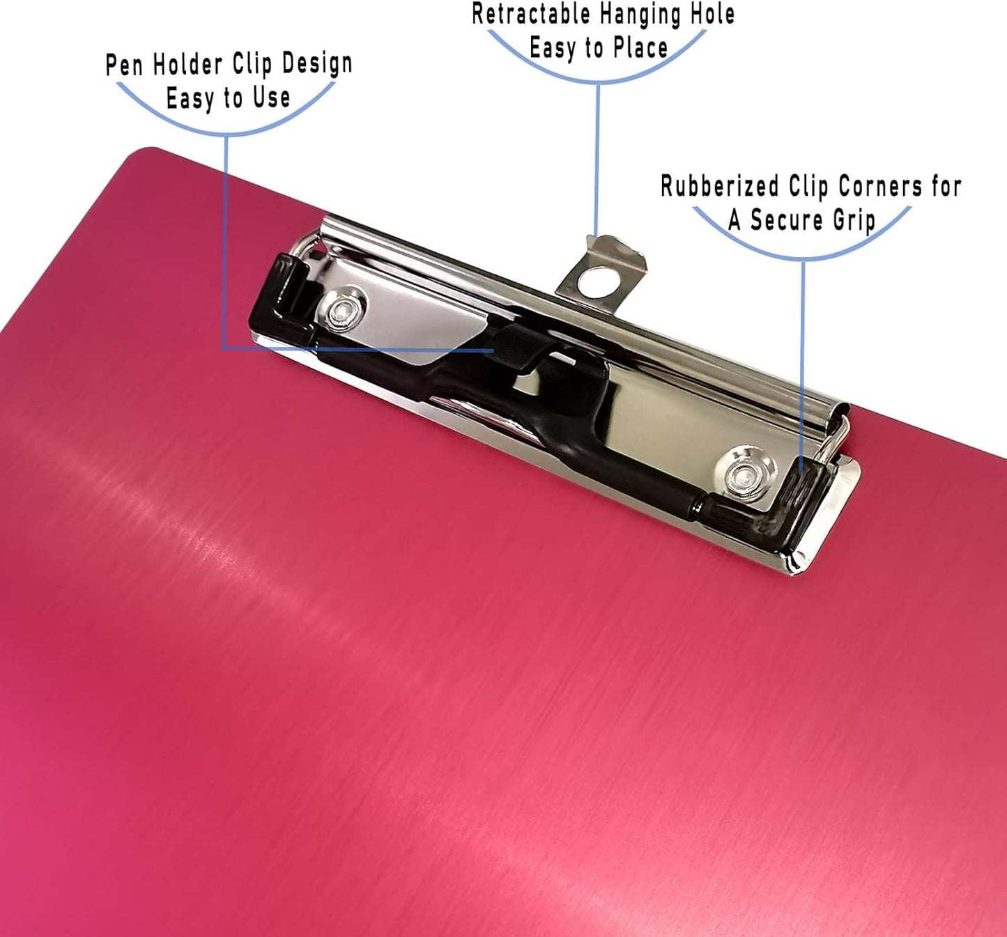 Aluminum Metal Clipboard Stainless Hangable Pen Holder Low-Profile Clip Board Size A4 9" x 12.6" with Sticky Note for School Office Business Medical Professionals Workshop Factory (Pink, Aluminum-A4)