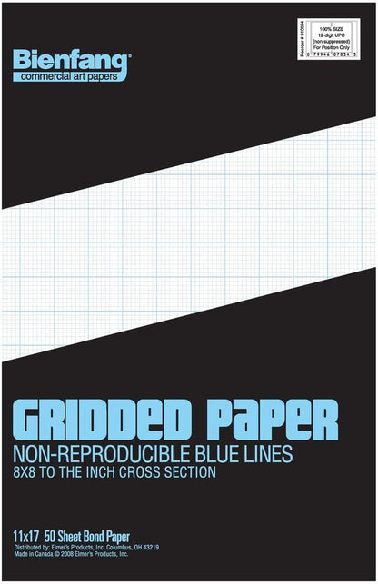 Bienfang Designer Grid Paper Pad, 8x8 Cross Section, 11 x 17 inches, 50 sheets