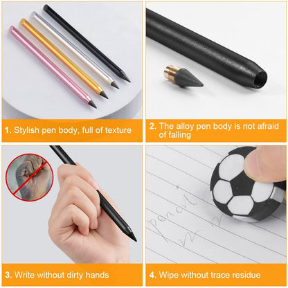 AUAUY 20PCS Inkless Pencil Replaceable Refill, Infinite Pencil Replaceable Graphite Nib, Graphite Nib Metal Inkless, Everlasting Pencils Replacement Head for Writing Drawing Office School Supplies