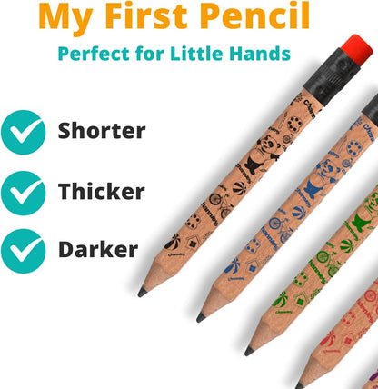 Channie's My First Pencil, Easy-to-Hold Jumbo Pencils for Preschoolers, Kindergarteners & 1st Graders, Brown Wooden 2B Fat Pencils for Kids Ages 3-7, 2 Pack (5 Each) + Sharpener