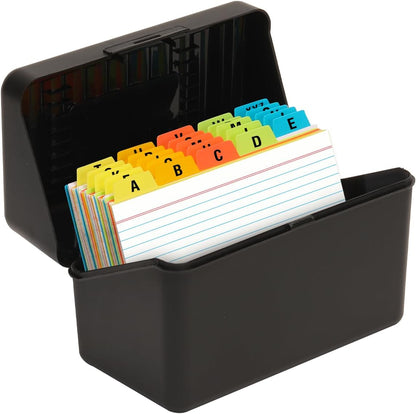 H4D 3x5 Index Card Holder with 100 Heavyweight Ruled Index Cards and 25 Plastic Dividers, Black
