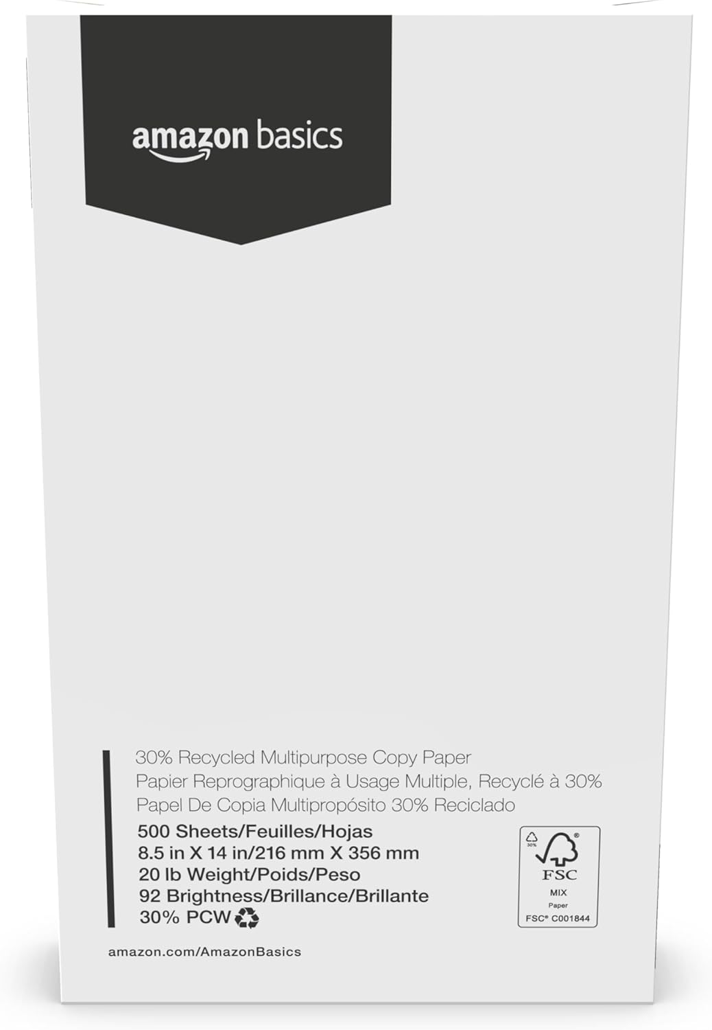 Amazon Basics 30% Recycled Multipurpose Copy & Print Paper, 8.5 x 11 Inches, 20 lb Weight, 92 Bright, White, FSC Certified, 1500 Sheets (3 Reams)