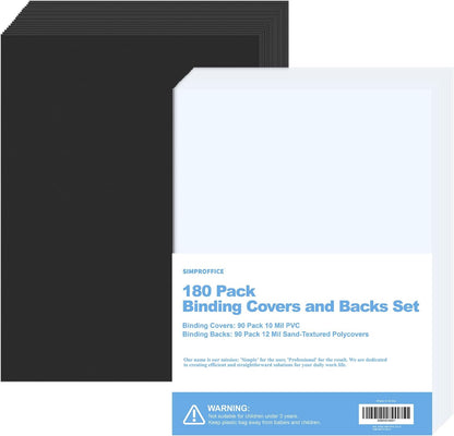 60 Pack Binding Covers and Backs Set, 8.5 x 11 Inches, 30P Clear PVC Covers (8 Mil), 30P Black Sand-Textured Polycovers (12 Mil)，Presentation Covers for Binding, Letter Size