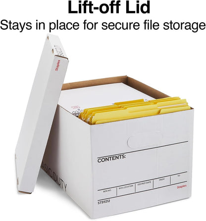 STAPLES Corrugated File Box Lift Off Lid, Letter/Legal Size, White/Black, 10/Pack