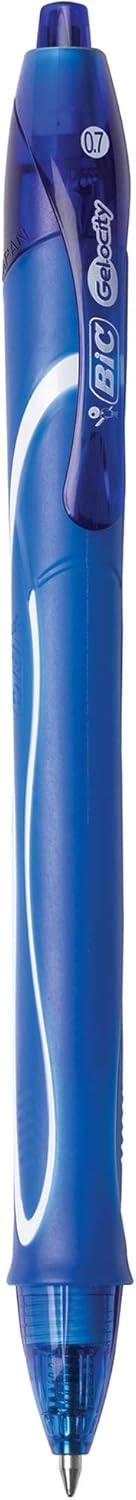 BIC Gelocity Quick Dry Blue Gel Pens, Medium Point (0.7mm), 12-Count Pack, Retractable Gel Pens with Comfortable Full Grip