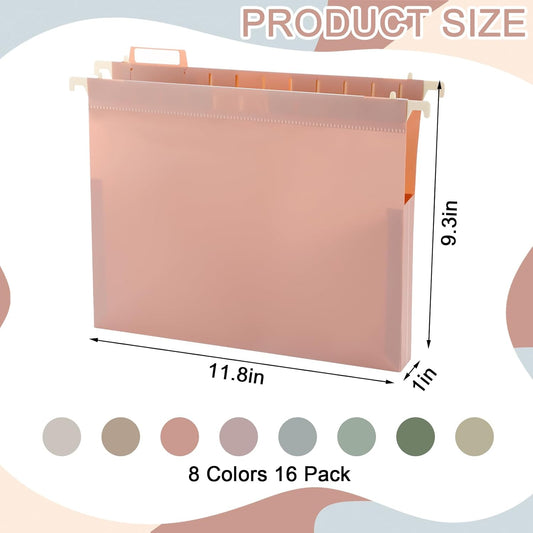 gisgfim 16 Pack Plastic Hanging File Folder Letter Size 2inch Expanding File Folders with Tabs Extra Capacity Hang Folders Heavy Duty for Filing Cabinet Designed for Bulky Files Morandi Colors
