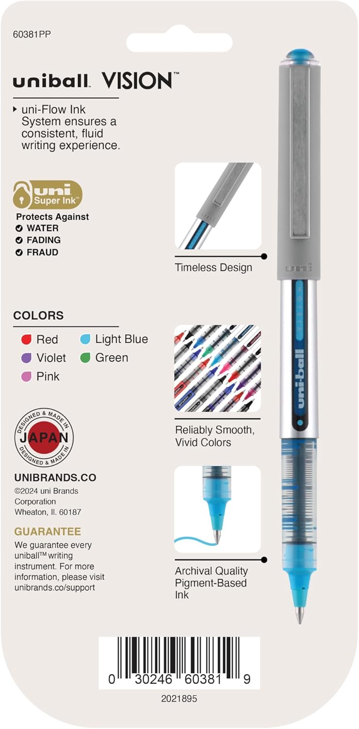 uni-ball Vision Stick Roller Ball Pens, Fine Point, Black Ink, Pack of 4