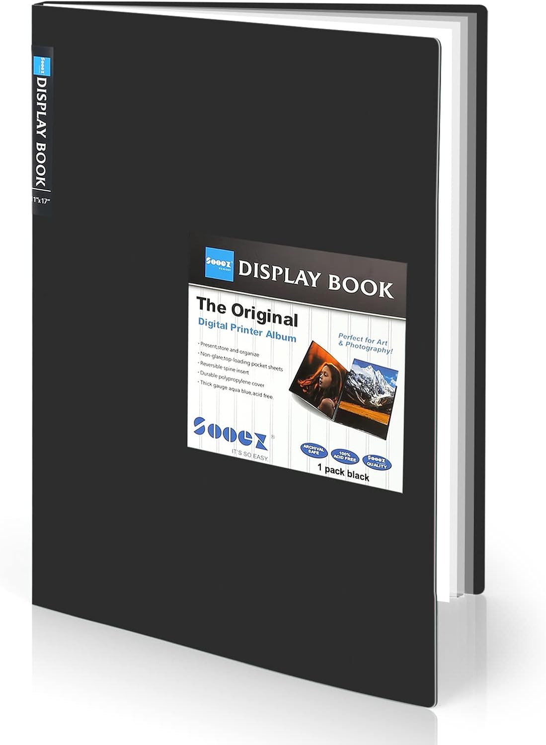 Sooez Art Portfolios 11"x17", Large Portfolio Folder with 30 Pockets & Black Inner Sheets, Display 60 Pages, 11 x 17 Presentation Book for Artwork Storage, Binder with Plastic Sleeves for Artist