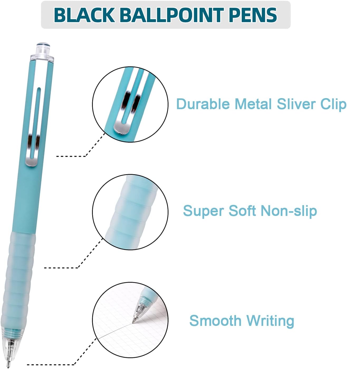 Linbsunne Ballpoint Pens Medium Point 1mm Black Ink Work Pen with Super Soft Grip Ball Point Pen for Men Women Retractable Office Pens (Gold Clip-6 count)
