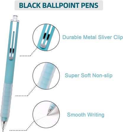 Linbsunne Ballpoint Pens Medium Point 1mm Black Ink Work Pen with Super Soft Grip Ball Point Pen for Men Women Retractable Office Pens (Gold Clip-6 count)