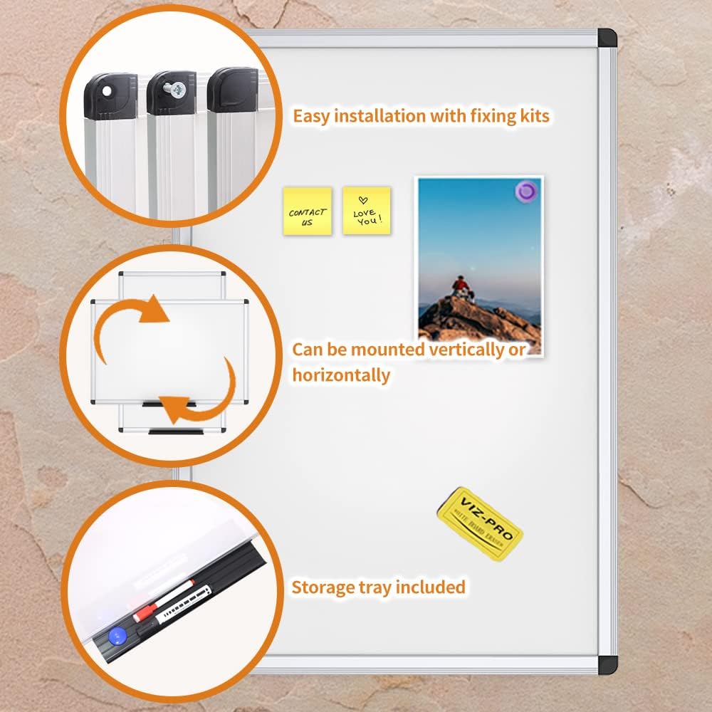 VIZ-PRO Magnetic Whiteboard/Dry Erase Board, 18 X 12 Inches, Includes 1 Eraser & 2 Markers & 4 Magnets