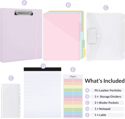 SKYDUE 3 Ring Binder with Clipboard,1 Inch Binder, 13.2" × 10.2" PU Clipboard Binder with Notepad & 5 Dividers with 5 Pockets, Labels, Clipboard Folder Great for School Office(Fit Letter Sized Paper)