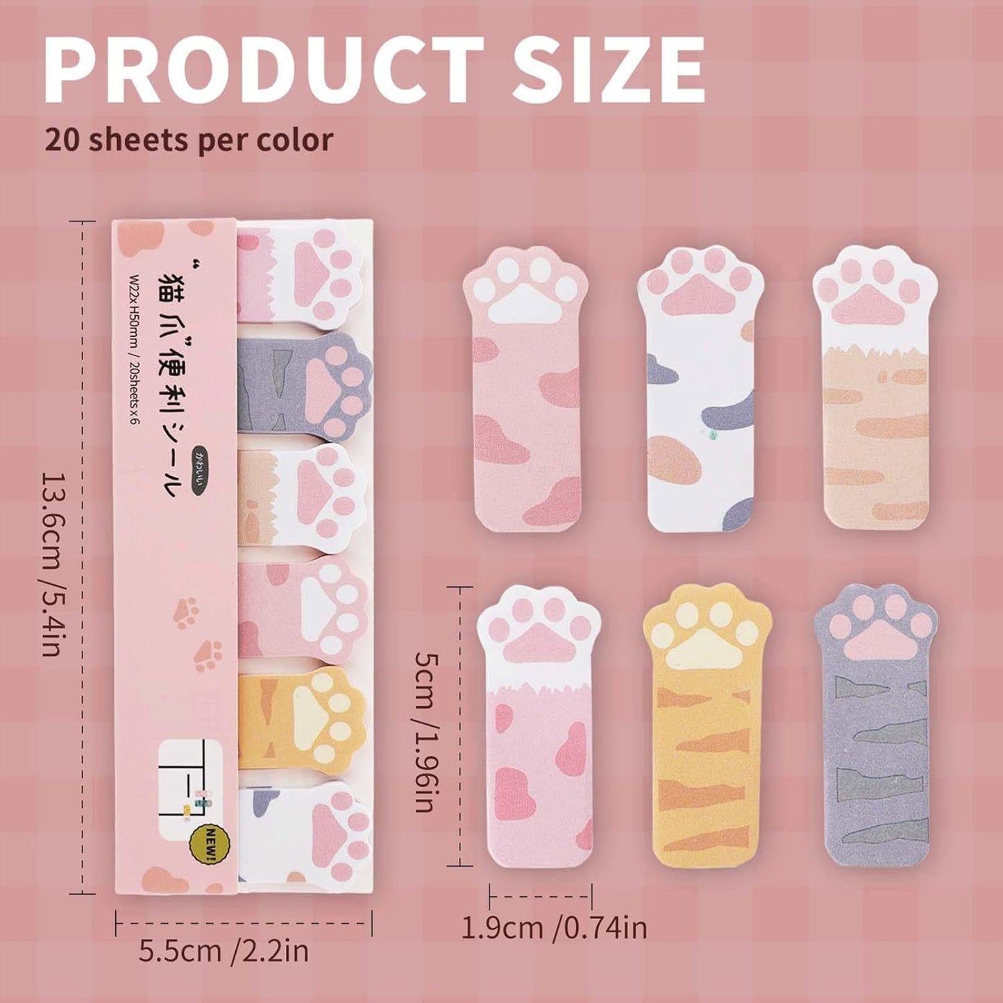 cobee 360Sheets Cute Animals Sticker Bookmarks, 3 Packs Cat Paw Memo Pad Sticky Notes Self Adhesive Tab Notes Page Markers Flags Index Bookmark Marker Pad for Office School