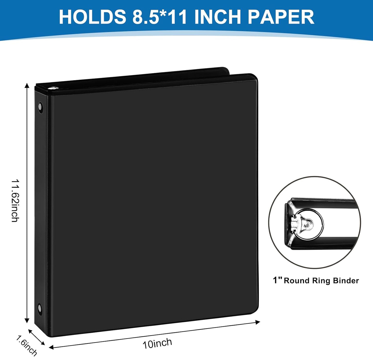 1/2 Inch 3-Ring Binder, 0.5-inch Round Ring Binder with 2 Inside Pockets, 12 Pack White Binders, Clear View CoverBinder Holds 8.5'' x 11''Paper for Office/Home/Back to School