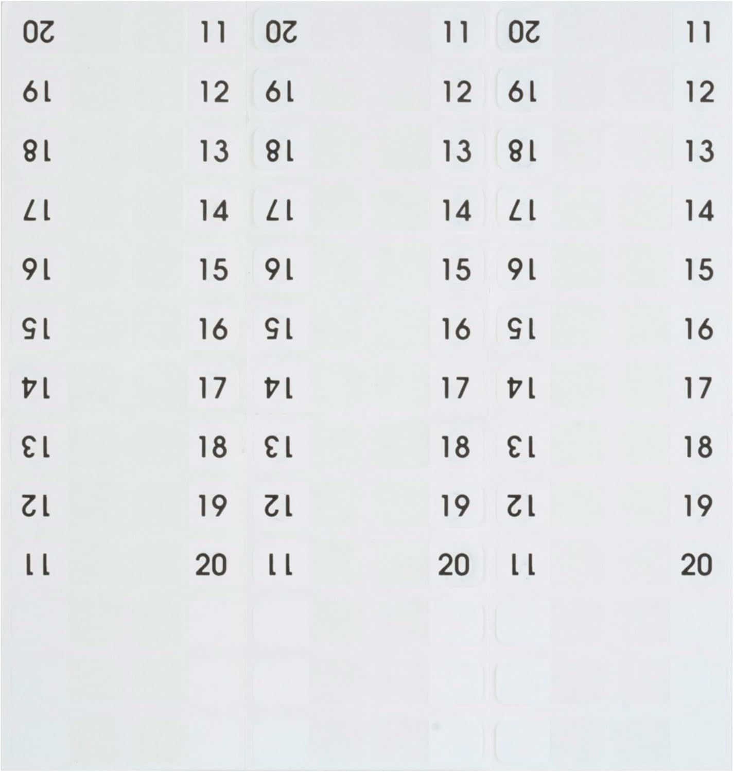 Redi-Tag Numbered Tabs, 11-20 Pre-Printed Divider Tabs, Permanent Adhesive Index Labels, 7/16" x 1", 104 Tabs Per Pack, (B31002)