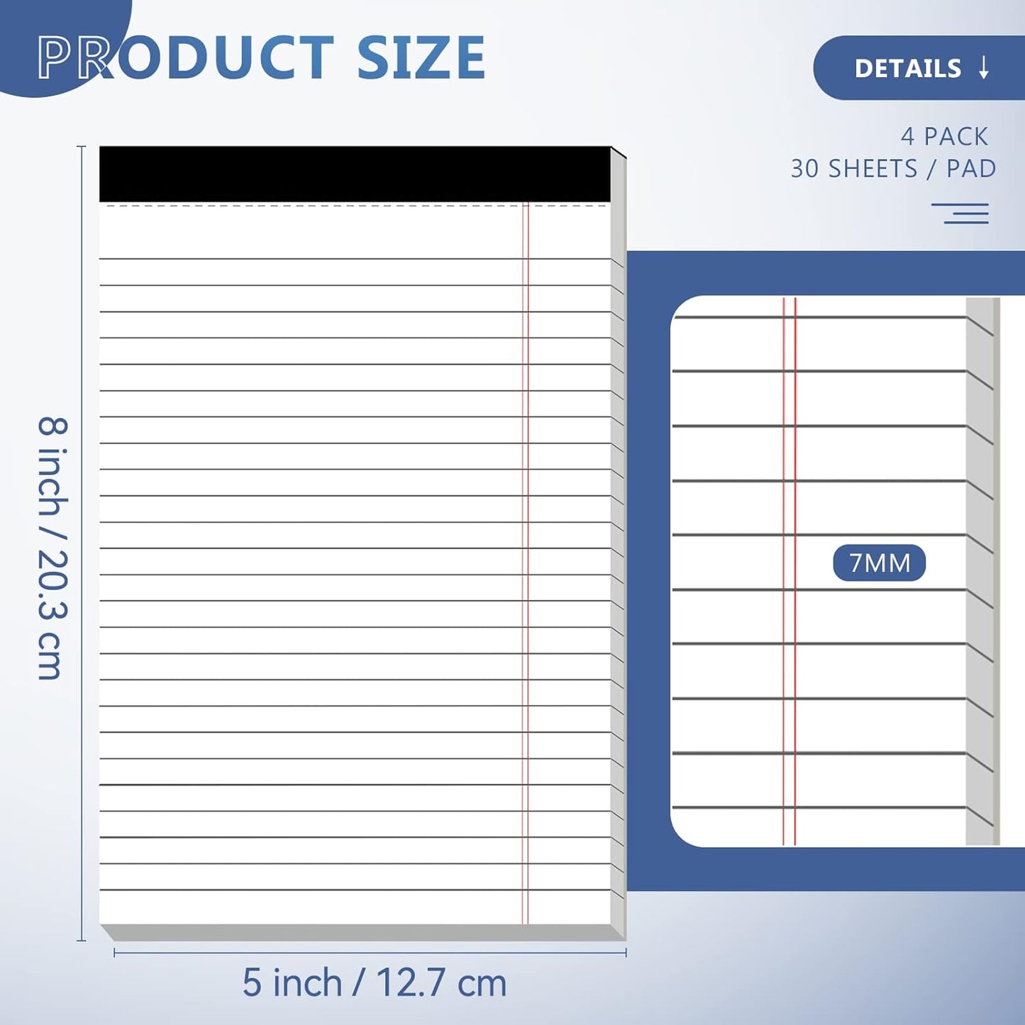 Nichela 5" x 8" Note Pads 12 Pack of Legal Pads 30 Sheets Notepad College Ruled Small Writing Pads Perforated Pages Paper Pads 80GSM Heavyweight Paper Note Pads for Home, Office, or School