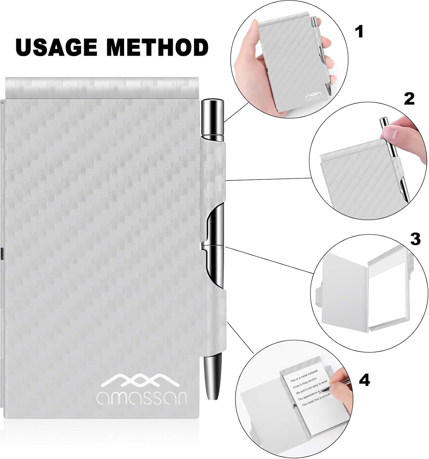 amassan Metal Small Notebook, Mini Notepad, Small Pocket Notepad Aluminum Note Case with Mini Metal Pen and 60-Page Sheets - Memo Books Note Pads(Gold)
