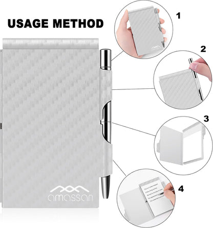 amassan Metal Small Notebook, Mini Notepad, Small Pocket Notepad Aluminum Note Case with Mini Metal Pen and 60-Page Sheets - Memo Books Note Pads(Gold)
