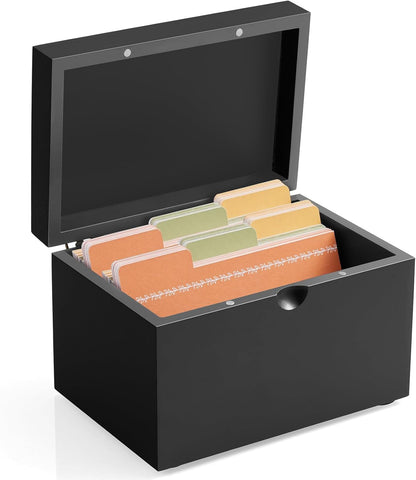 DRASTAR Index Card Holder, 3x5 Index Card Box, Wooden Index Card Organizer with 45 Dividers, Flashcard Notecard Holders for Home Office, Brown