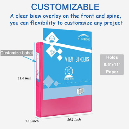 3 Ring Binder 1/2 inch, 0.5 Inch Round Ring, Holds 8.5 * 11inch Papers, with 2 Pockets,6 Colorful Binders for Office/Business