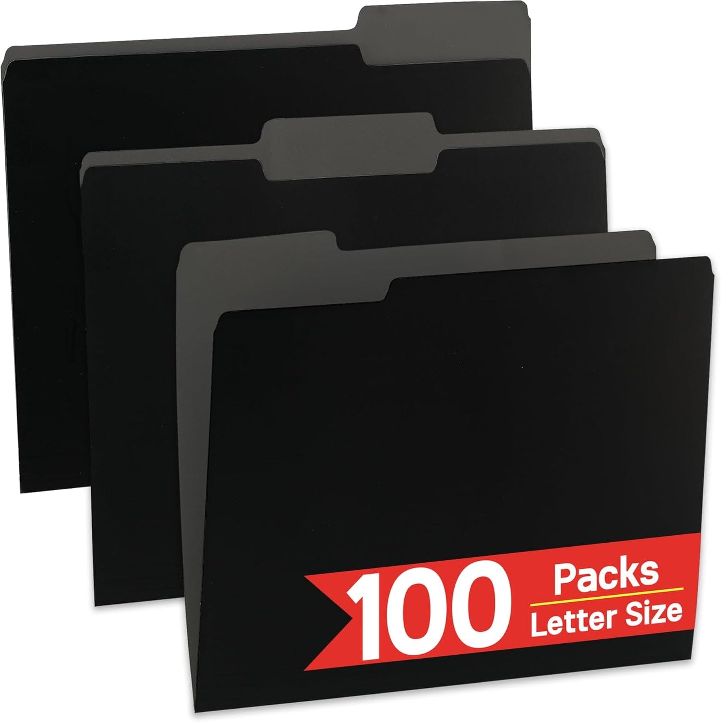 VZCPYTPM 100 Packs Black File Folder,Manilla File Folders Letter Size,1/3-Cut Tabs,8.5x11 File Folders for Office Filing,School Projects and Home,Organizer File Folder