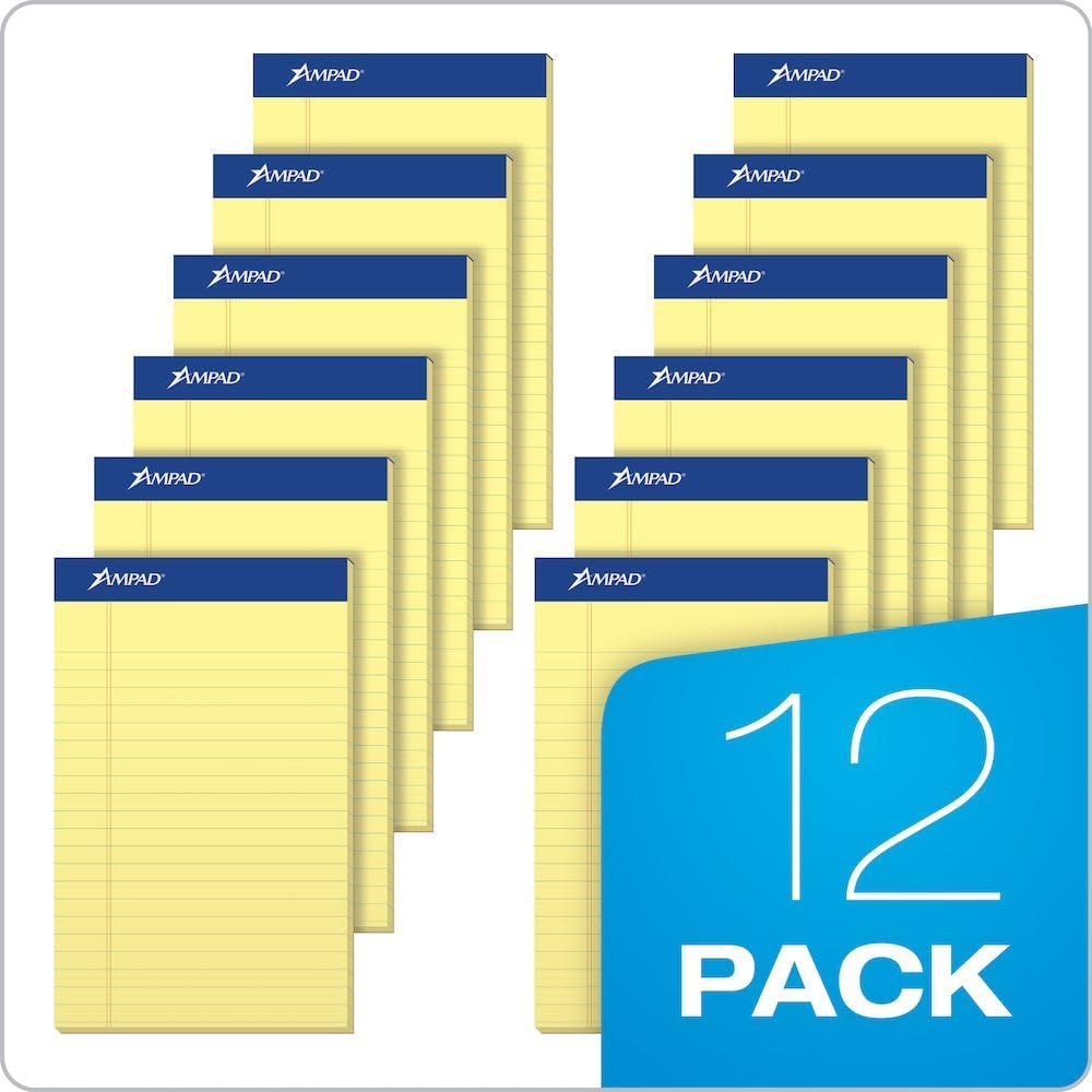 Ampad Perforated Pad, Size 5 x 8, Canary Yellow Paper, Jr. Legal, 50 Sheets Per Pad, 12 Pack (20-264)