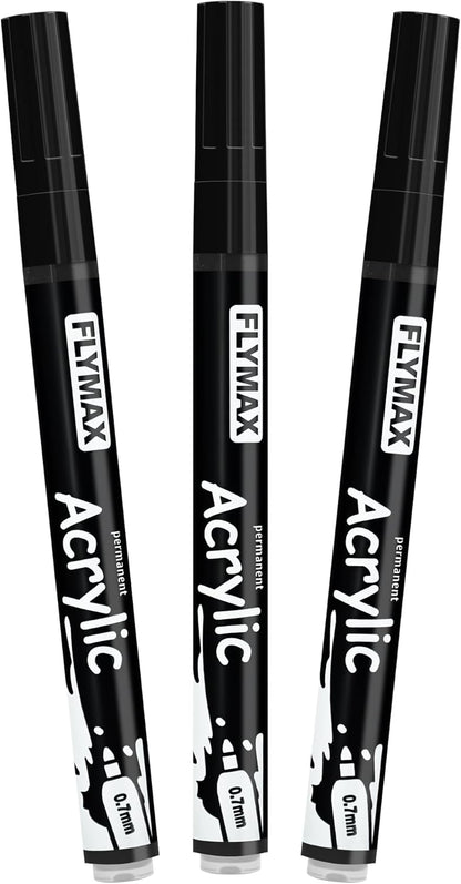 FLYMAX Gold Marker Paint Pens - Permanent Marker Pens Gold Acrylic Paint Water-Based 0.7mm Fine Tip Waterproof Quick-Drying (3 in 1Pack)