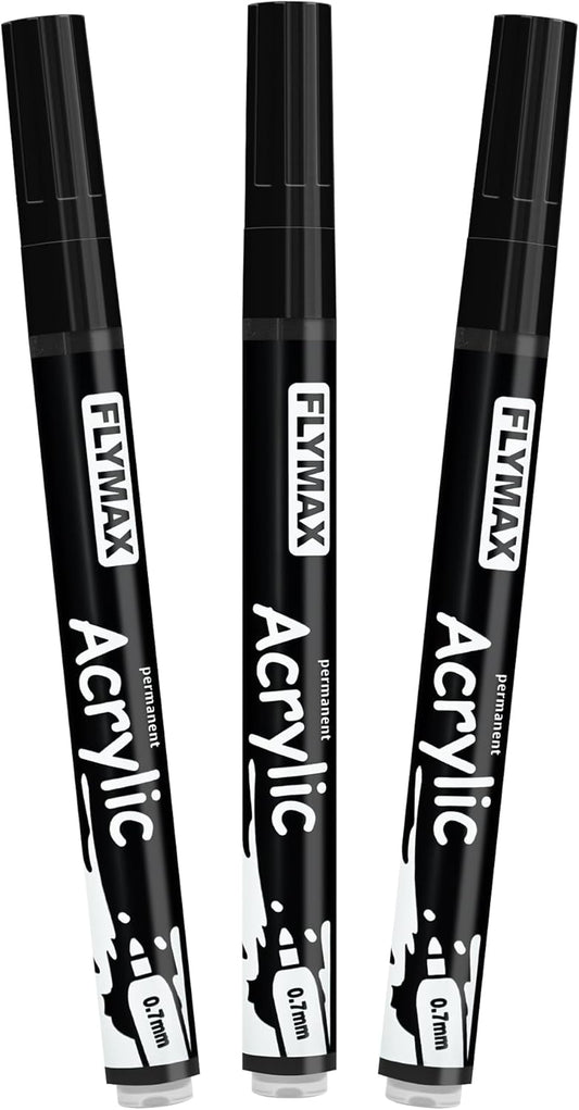 FLYMAX Gold Marker Paint Pens - Permanent Marker Pens Gold Acrylic Paint Water-Based 0.7mm Fine Tip Waterproof Quick-Drying (3 in 1Pack)