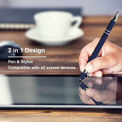 Oddmoal Ballpoint Pen with Stylus Tip, Soft Touch Click Metal Pen, 1.0mm Medium Point, Black Ink, 12 Count(Black)