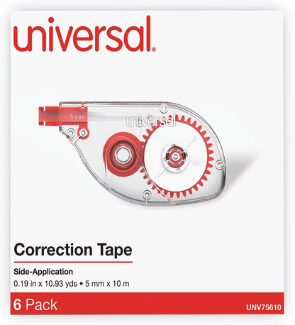 Universal 75610 Side-Application Correction Tape, Clear Red Applicator, 0.2-inch x 393-inch, 6/Pack