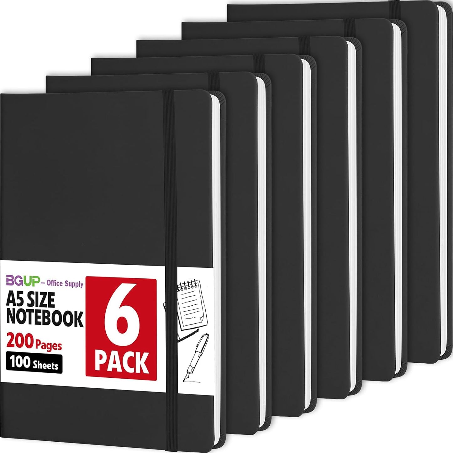 12 Pack Lined Journal Notebook for Work, 200 Pages, Medium 5.5 in x 8.3 in, A5 College Ruled, Hardcover Journaling Notebooks for Writing, Note Taking, Fit for Business Work School Home (Black)
