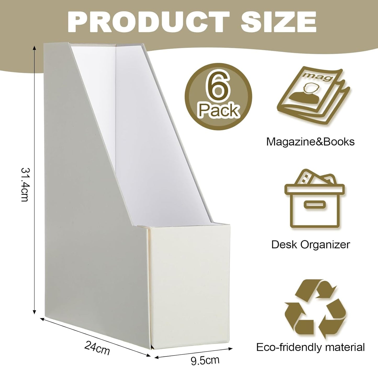 Gueevin Set of 6 Magazine File Holder Stylish Sturdy Cardboard File Boxes Desk Magazine Organizer Rack with Gold Label Holder to Organize Your Desk or Shelves for Home Classroom Office Library(Blue)