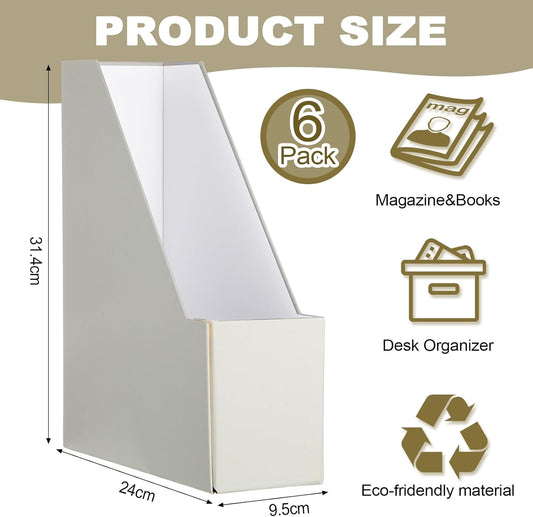 Gueevin Set of 6 Magazine File Holder Stylish Sturdy Cardboard File Boxes Desk Magazine Organizer Rack with Gold Label Holder to Organize Your Desk or Shelves for Home Classroom Office Library(Blue)