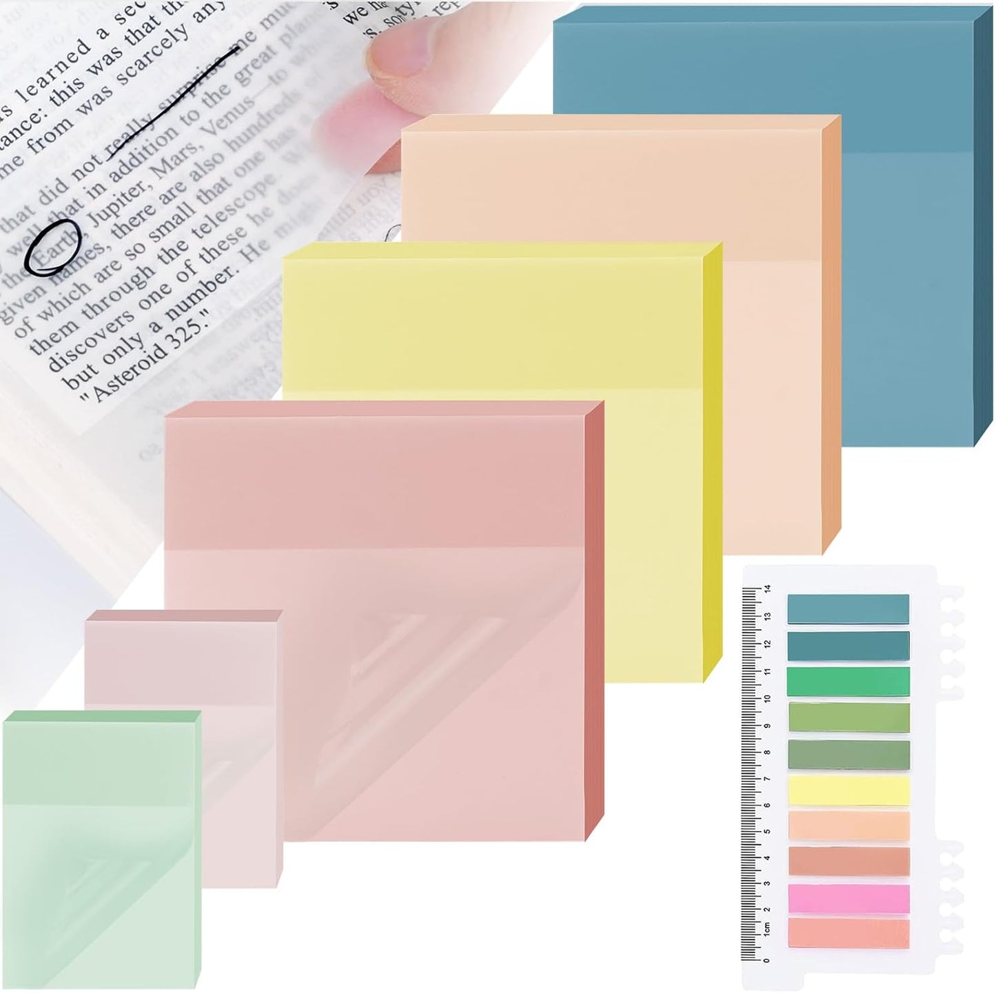 6 Pads Transparent Sticky Notes with Sticky Tabs, Tecolu 3x3 inch Clear Sticky Notes【Waterproof, 5X Adhesive Strength】, See-Through Translucent Sticky Notes for School Office Bible Study Supplies
