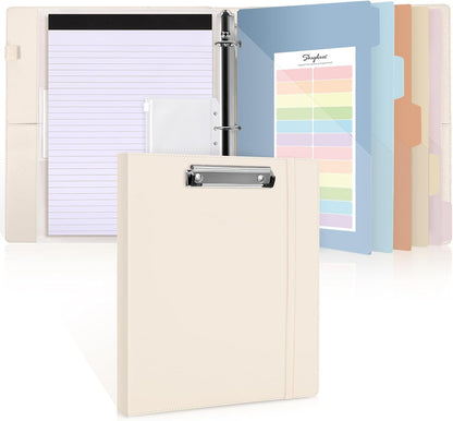 SKYDUE 3 Ring Binder with Clipboard,1 Inch Binder, 13.2" × 10.2" PU Clipboard Binder with Notepad & 5 Dividers with 5 Pockets, Labels, Clipboard Folder Great for School Office(Fit Letter Sized Paper)