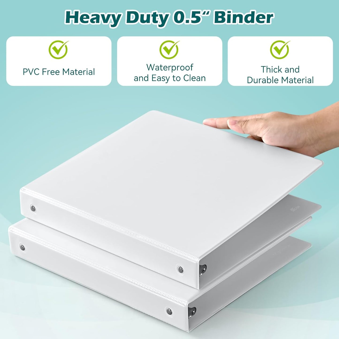 Heture 3 Ring Binder 1 Inch 12 Pack, 1" Clear View with Round Rings, PVC-Free,Holds for 200 Sheets 8.5“ x 11" US Letter Size Paper, Durable White Binders Perfect for Office,School and Home