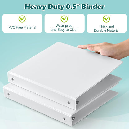 Heture 3 Ring Binder 1 Inch 12 Pack, 1" Clear View with Round Rings, PVC-Free,Holds for 200 Sheets 8.5“ x 11" US Letter Size Paper, Durable White Binders Perfect for Office,School and Home