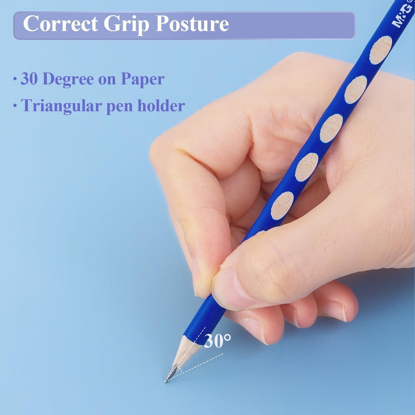M&G 30pcs Triangular Pencils, 2B Pencils with Grip Correction, Wooden Graphite Pencils, Pre-Sharpened Break-Resistant, Suitable for Writing, Drawing, and Sketching