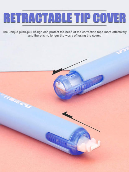 5pcs Correction Tape Pen, White, 1/5" x 236", Push-pull Protective Cover