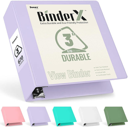 Sooez BinderX Extra Durable 3 Inch 3 Ring Binder, D-Ring Large Binders, Holds 670 Sheets of 8.5x11 Paper, Customizable View Cover with Inside Pockets, Heavy Duty 3 Ring Binder for School, Grey Blue