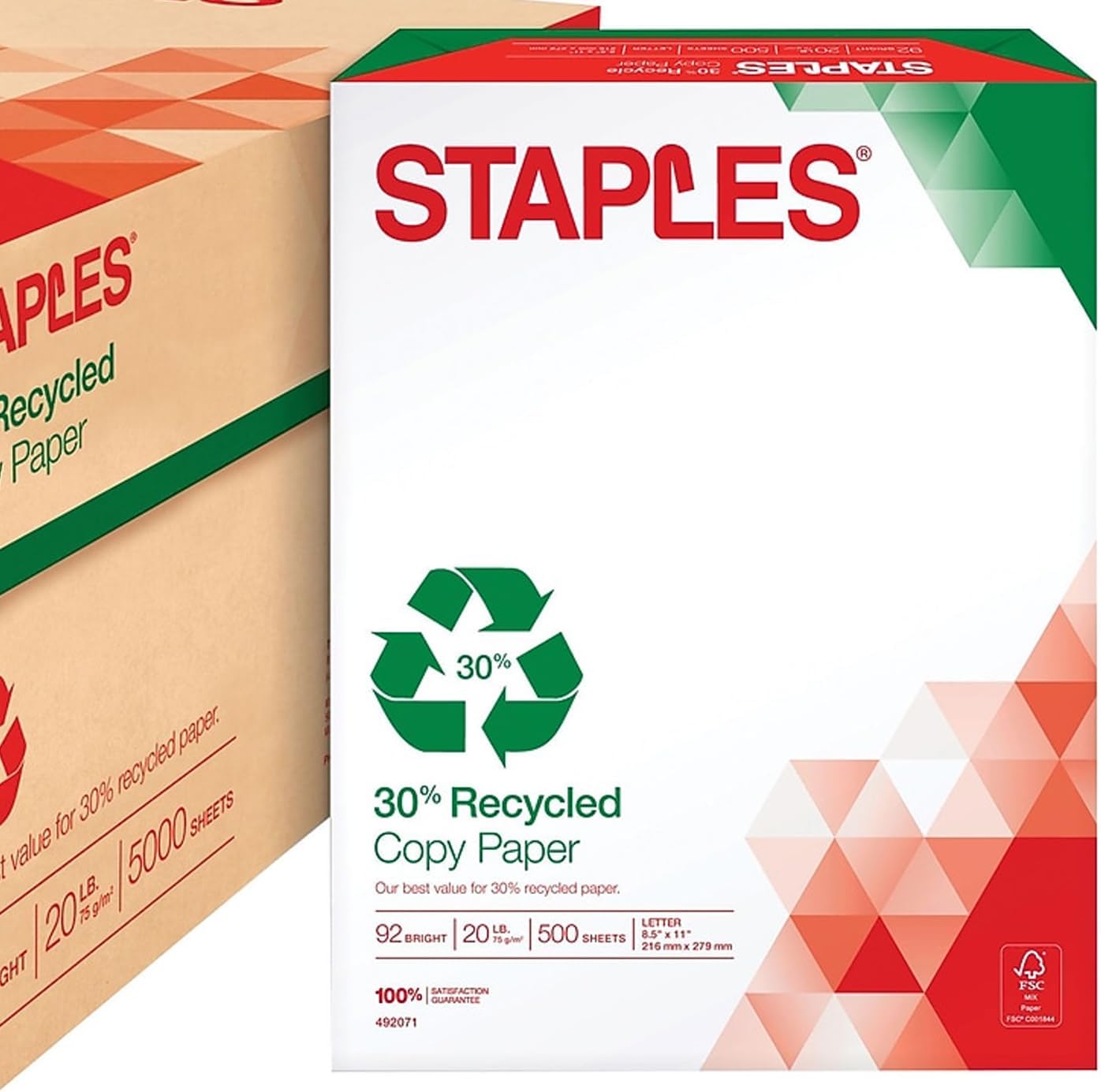 Staples 30% Recycled 11x17 Paper 20 lbs 92 Bright 500/Ream, For Office, School & Home