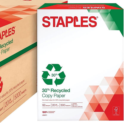 Staples 30% Recycled 11x17 Paper 20 lbs 92 Bright 500/Ream, For Office, School & Home