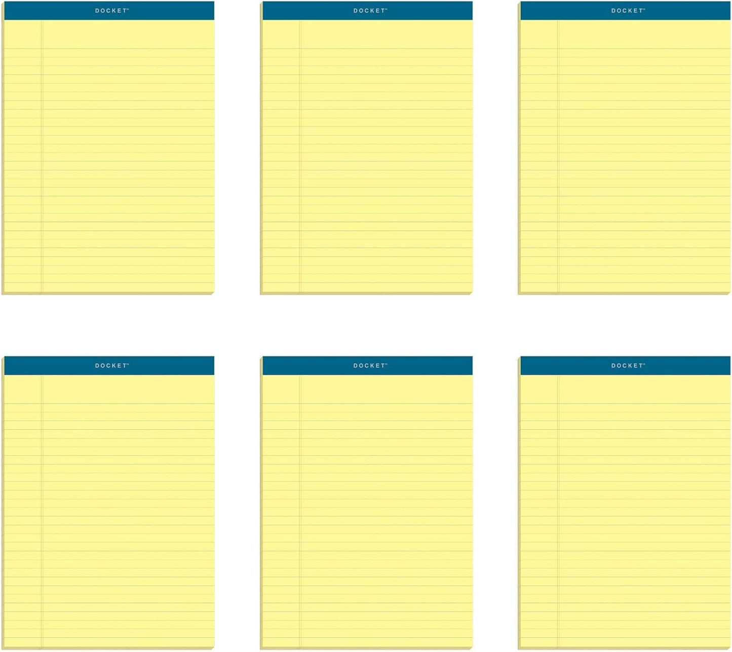 TOPS Docket Writing Tablet, 8-1/2 x 11-3/4 Inches, Perforated, Canary, Legal/Wide Rule, 50 Sheets per Pad, 6 Pads per Pack (63406)